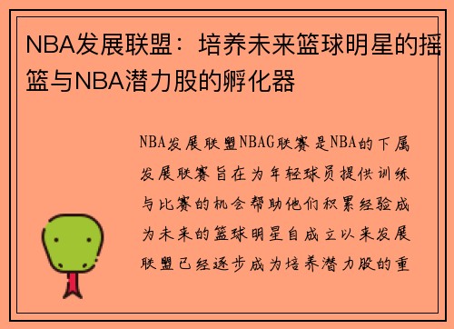 NBA发展联盟：培养未来篮球明星的摇篮与NBA潜力股的孵化器