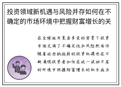 投资领域新机遇与风险并存如何在不确定的市场环境中把握财富增长的关键